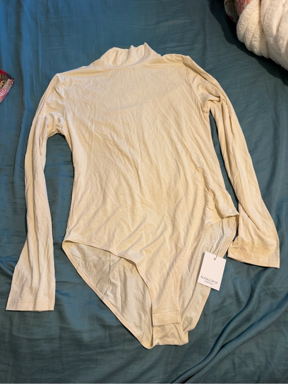 Mango Light Cream Long-Sleeve Turtleneck Bodysuit